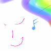 Cheerful drawing of smiling person listening to music